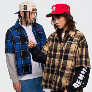 AVENUE&SON大道之子2026双色格纹长袖 拼接假两件衬衫