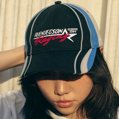 AVENUESON大道之子2025蓝黄双色刺绣logo赛车主题弯檐帽棒球帽