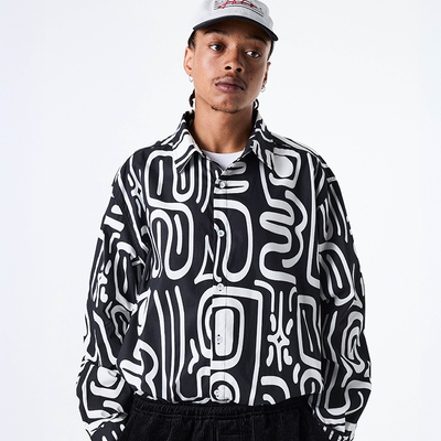 【法国】HELAS 25FA ABSTRACT LS SHIRT黑白抽象条纹长袖衬衫