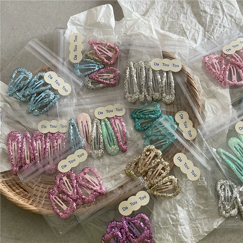 韩版幻彩色亮片水滴爱心发夹BB夹