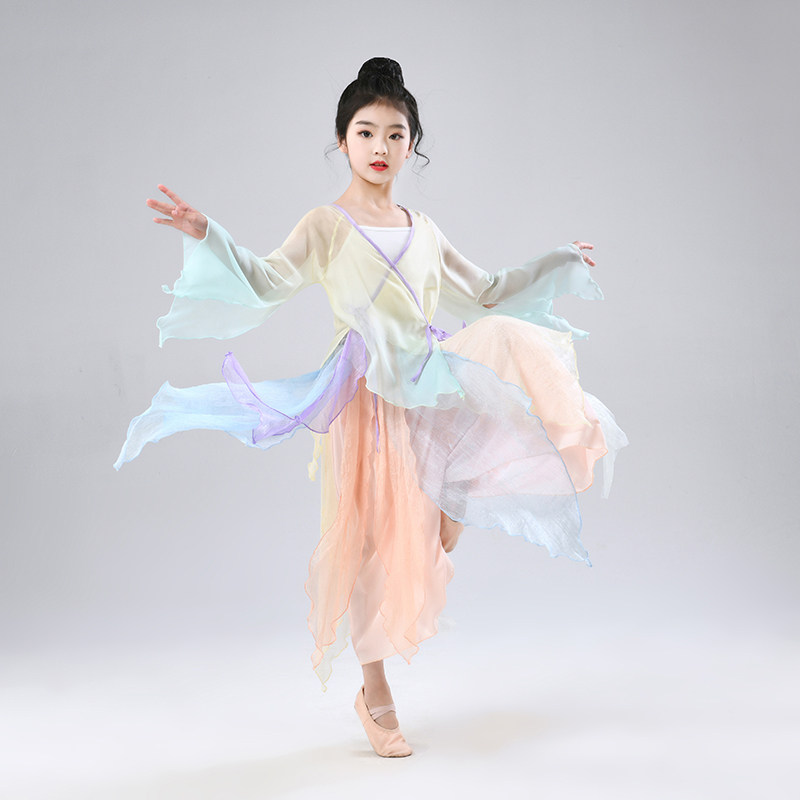 儿童古典舞练功服夏季女童中国风民族飘逸纱衣中国舞古风表演服装
