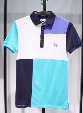 SELECTED思莱德男款青春流行休闲灰绿色拼接修身短袖半袖polo衫