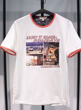 SELECTED斯莱德新款日常圆领白色海滩旅游夏季休闲短袖半袖T恤