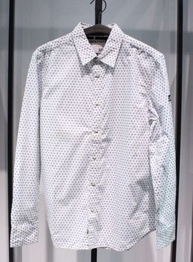 JACKJONES杰克琼斯尖领日常春季商务休闲蓝色修身纯棉长袖衬衫