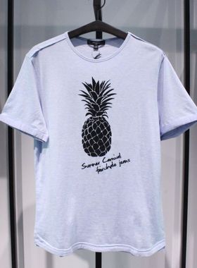 SELECTED斯莱德字母纯棉圆领简洁夏季日常蓝色休闲短袖半袖T恤