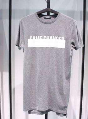 JackJones杰克琼斯夏季灰色中长款纯棉修身圆领休闲短袖半袖T恤