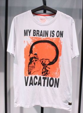 SELECTED思莱德青春流行纯棉橙色圆领休闲薄款骷髅头短袖半袖T恤