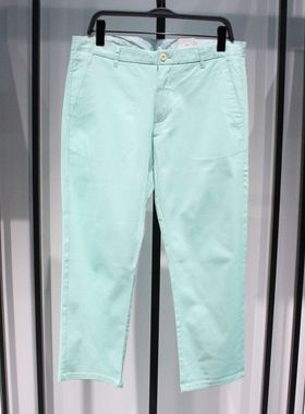 SELECTED斯莱德韩版修身夏季浅蓝色微弹英伦雅痞七分裤纯棉休闲裤