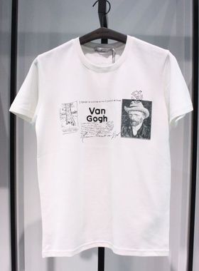 SELECTED思莱德英文人物夏季日常简洁白色圆领休闲短袖半袖T恤