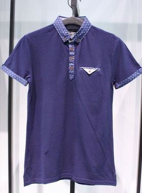 SELECTED思莱德青春流行夏季纯棉针织蓝色修身休闲短袖半袖polo衫