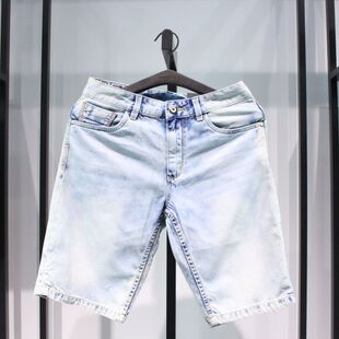 SELECTED思莱德水洗复古做旧直筒旅游休闲纯棉修身牛仔短裤五分裤