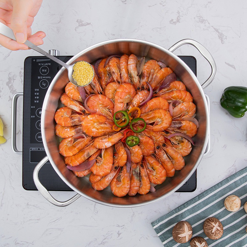 不锈钢火锅锅焖锅汤锅家用电磁炉燃气通用加厚22222cm