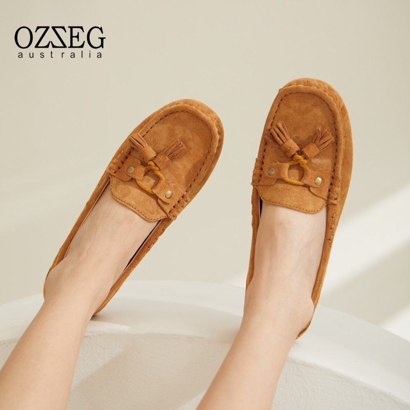 OZZEG夏季新款真皮豆豆鞋女舒适透气防滑孕妇平底单鞋外穿223303A,女鞋,浅口单鞋,淘宝优惠券,粉丝福利购,淘宝优惠卷