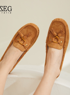 OZZEG夏季新款真皮豆豆鞋女舒适透气防滑孕妇平底单鞋外穿223303A