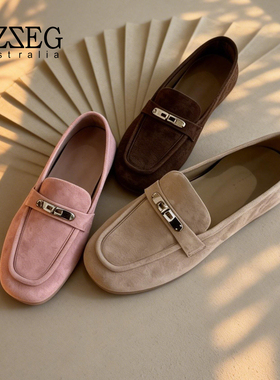 OZZEG豆豆鞋女2026春夏新款kelly扣真皮舒适透气软底一脚蹬单鞋