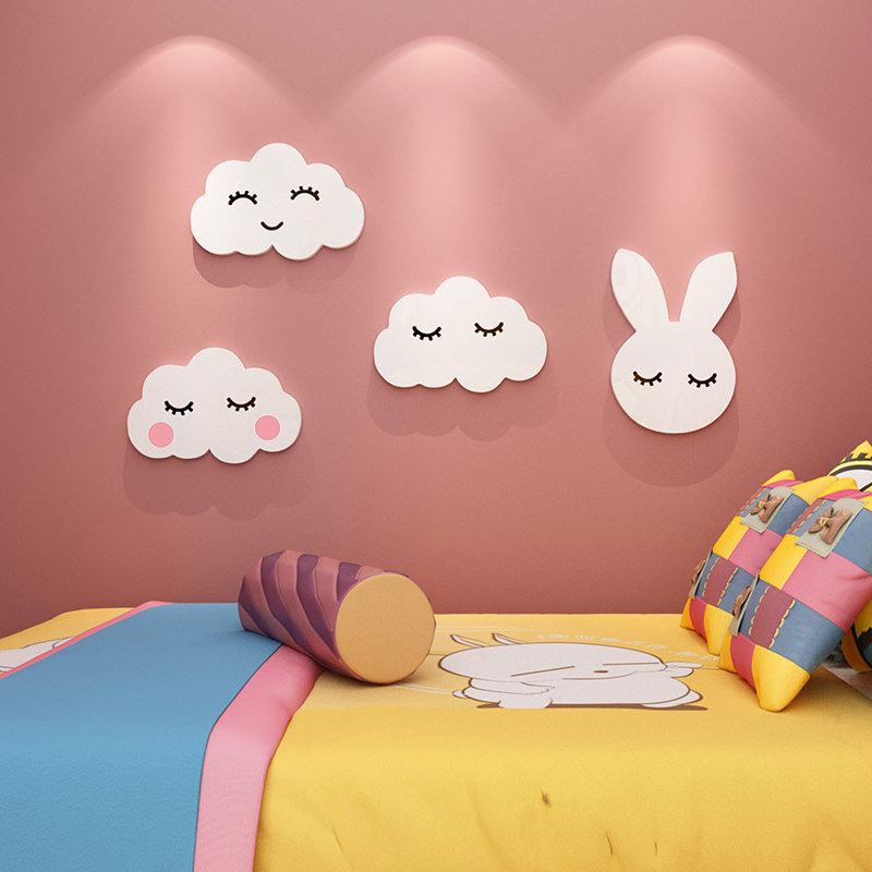 白色笑脸云朵睫毛墙贴幼儿园儿童房床头墙面墙壁房间装饰立体墙贴,家居饰品,软装墙贴,淘宝优惠券,粉丝福利购,淘宝优惠卷