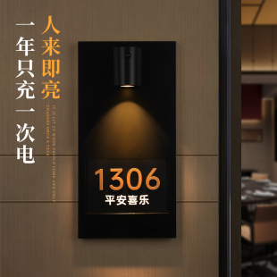 高档金属烤漆智能感应发光门牌定制家用别墅酒店包厢网红入户门装