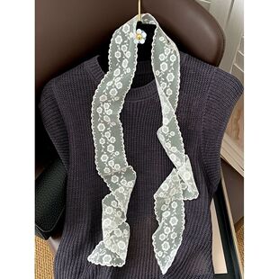 韩国超仙蕾丝长条领巾丝巾女士春秋季多功能飘带腰带韩版百搭装饰