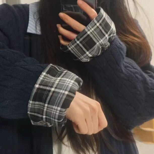日式格子假袖口 毛衣羽绒服内搭装饰袖套 花边拼接假衬衫袖口多色