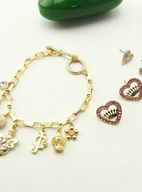 金色爱心蝴蝶结珍珠手链耳环套装
