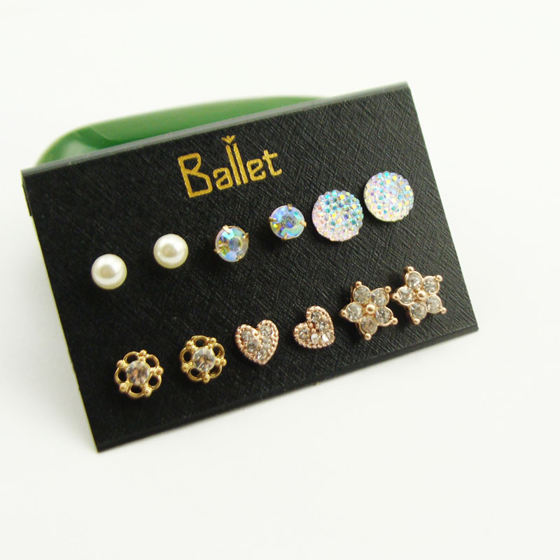 欧美风饰品满钻宝石组合耳钉珍珠