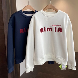 蚕丝羊毛保暖宽松加厚字母圆领卫衣女2025新款 慵懒洋气 AMR