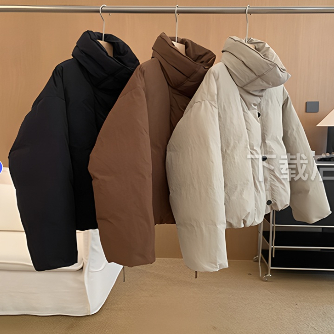 安心90白鸭绒系带立领保暖羽绒服