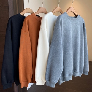 加绒加厚保暖纯色圆领宽松显瘦卫衣女2025新款 慵懒时髦 AMR