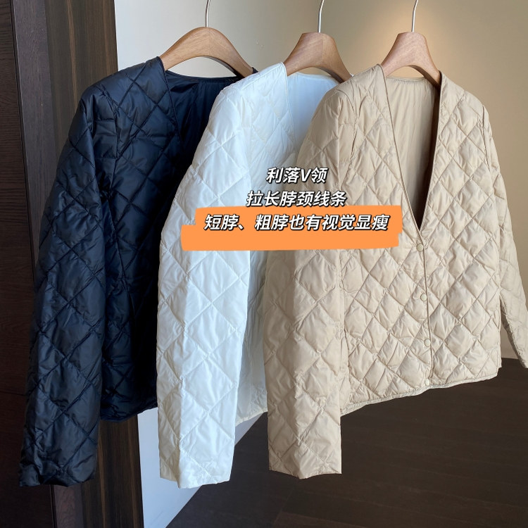 叠穿时髦V领短外套轻薄款羽绒服