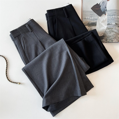 通勤羊毛西裤高腰垂阔腿西装裤女