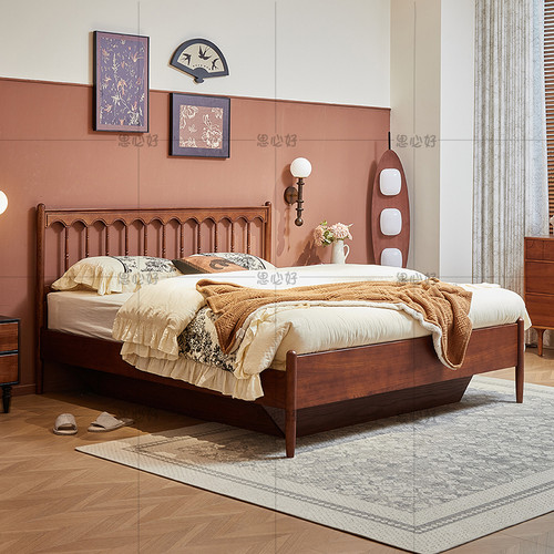 思必好法式中古风实木温莎床卧室小户型双人床1米5现代简约风格床
