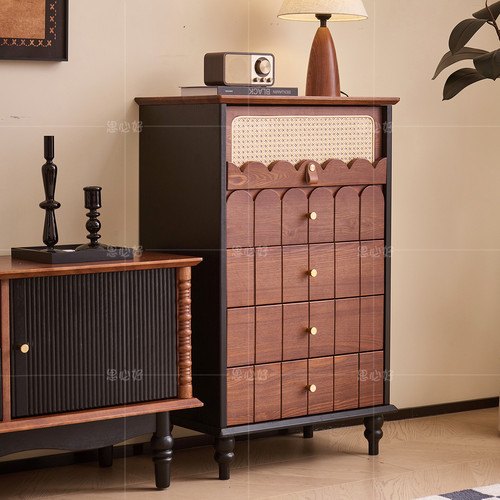 思必好法式复古白蜡木实木五斗柜客厅靠墙储物床边柜中古风收纳柜