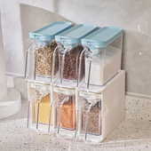 厨房调味佐料收纳盒带勺白糖味精盐罐子 调料盒组合套装 日式 壁挂式