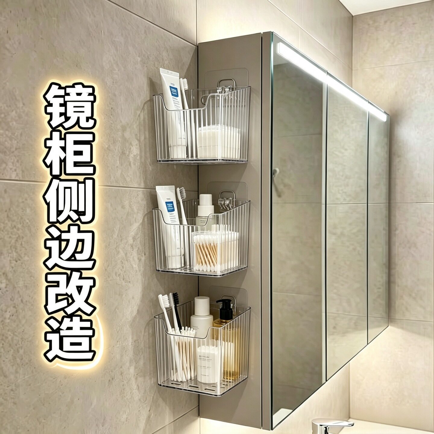浴室镜柜侧边免打孔分层置物架图片