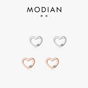 MODIAN耳钉925通体纯银简约气质爱心耳环日韩耳坠小巧耳饰品女生
