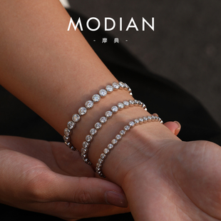 MODIAN摩典D色莫桑钻手链女S925纯银超闪贵气感排钻网球手链手饰