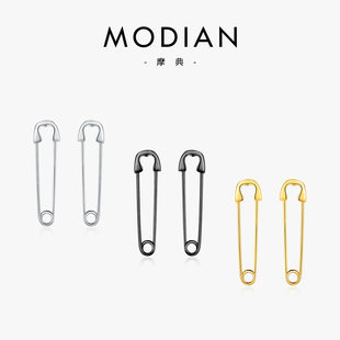 MODIAN摩典S925純銀時尚 別針耳環(huán)耳扣小眾簡約創(chuàng)意回形針耳飾 個性