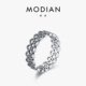 MODIAN摩典S925纯银复古蕾丝边花纹爱心戒指女简约ins冷淡风指环