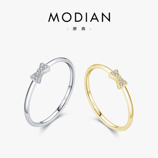 MODIAN 925纯银蝴蝶结戒指女小众设计ins食指高级感轻奢尾戒镶钻