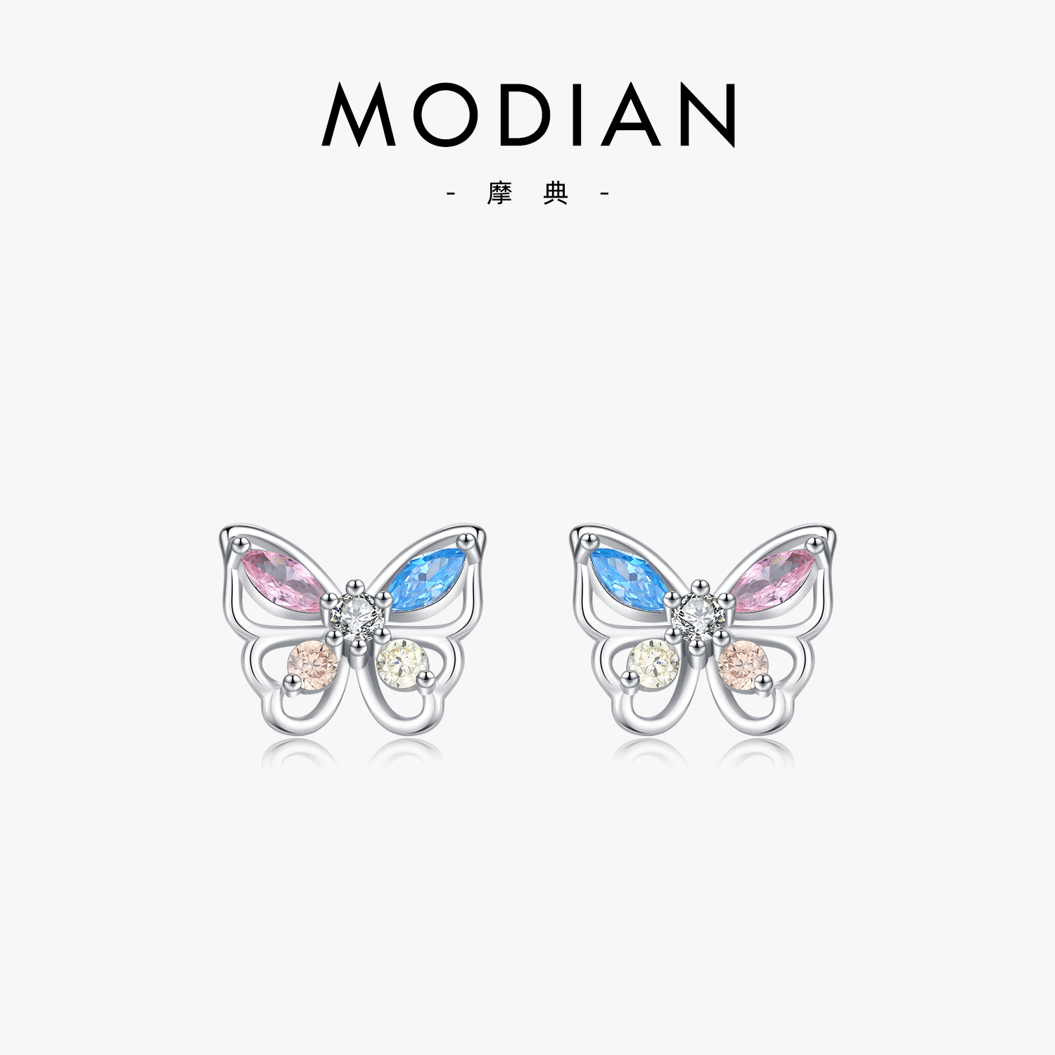 摩典925银甜美镂空蝴蝶高级耳钉