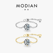 摩典新款 s925纯银八心八箭锆石戒指女气质百搭可调节链式 指环尾戒