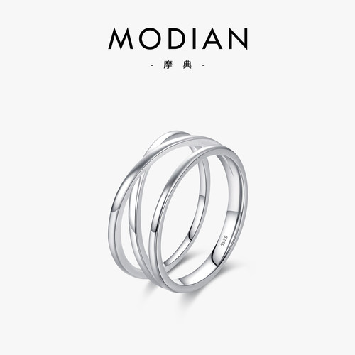 摩典925银简约环环相扣情侣指环