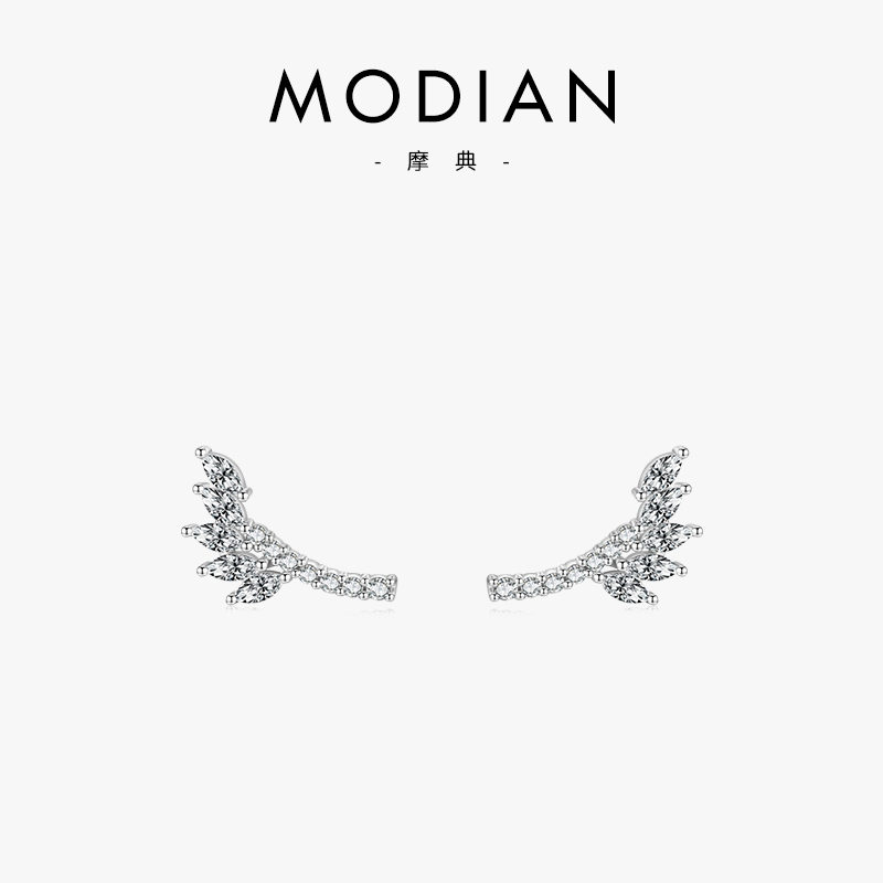 叶子镶钻耳钉时尚小众女