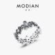 MODIAN摩典S925纯银复古设计做旧花朵戒指女清冷感ins个性 食指戒