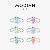 摩典S925纯银几何合成澳宝戒指女小众轻奢高级感开口可调节食指戒