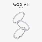 摩典S925纯银水晶排钻戒指女小众设计感新款 百搭叠戴风食指戒细戒