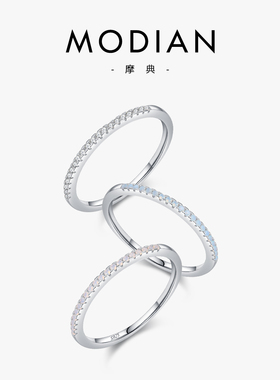摩典S925纯银水晶排钻戒指女小众设计感新款百搭叠戴风食指戒细戒