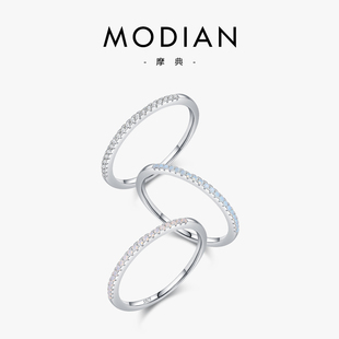 摩典S925纯银水晶排钻戒指女小众设计感新款百搭叠戴风食指戒细戒