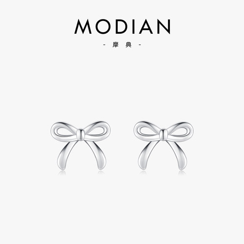 摩典925银镂空光面蝴蝶结耳钉女