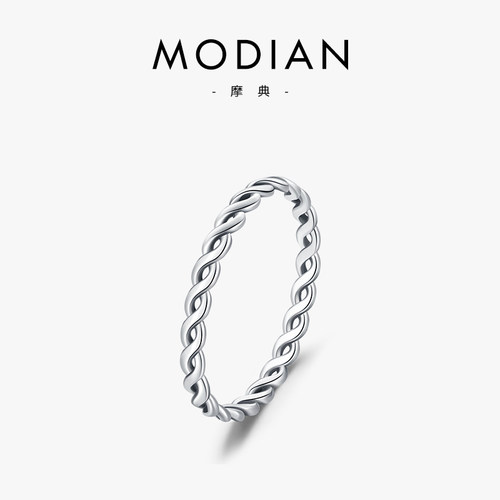 摩典时尚简约纯银线条麻花戒指
